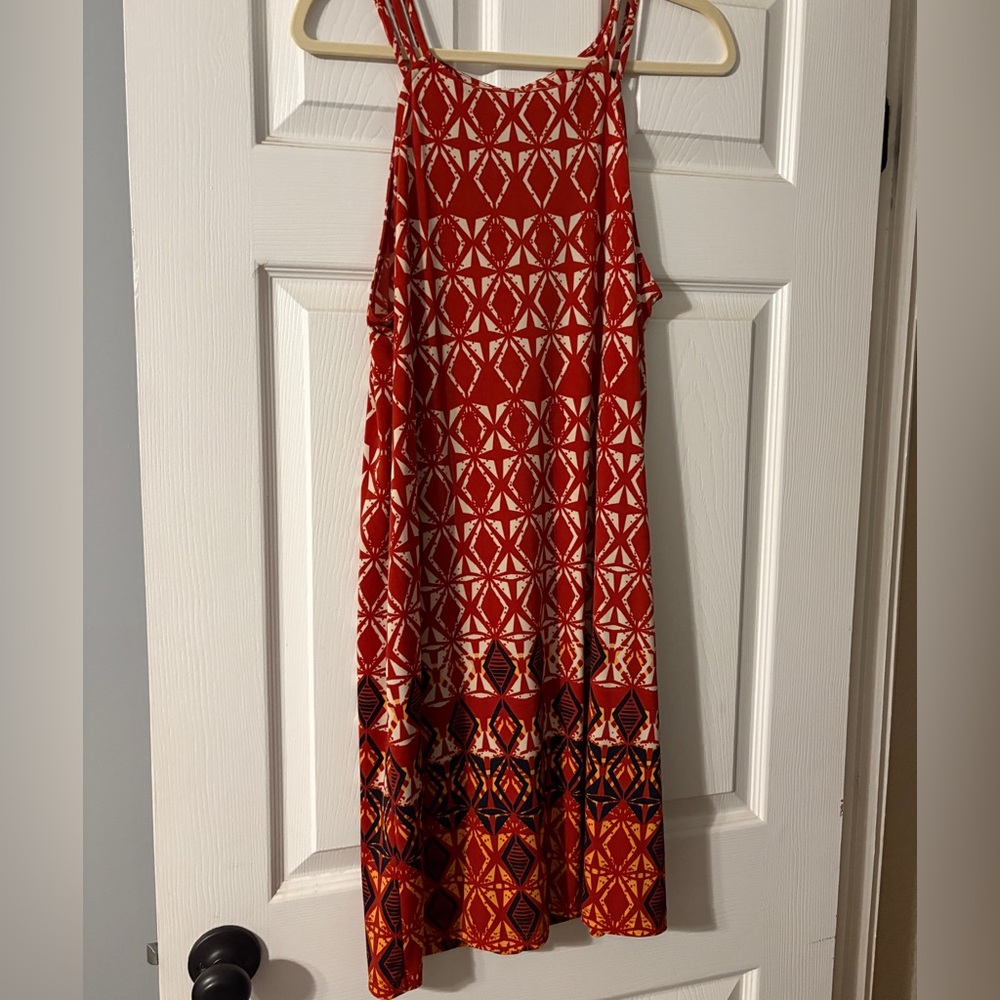 VINTAGE Banana Republic Red and Cream Patterned Mini Dress Sz M